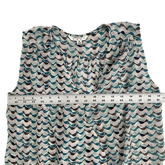 Cabi | Bird Pattern Sleeveless Sheer Blouse | Green | Size: Small - Picture 6 of 7